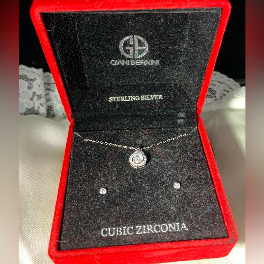 STERLING SILVER GIANI BERNINI 2PC CZ NECKLACE AND EARRINGS SET NEW BOXED